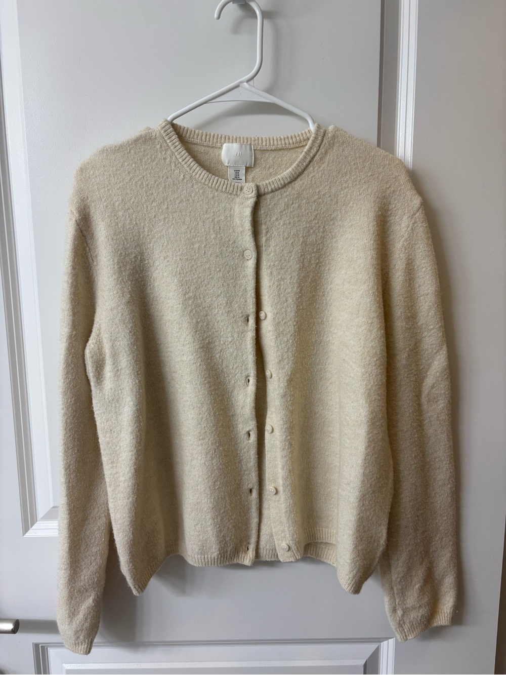 H&M Cream Heavy Knitwear Button-Up Crewneck Cardigan